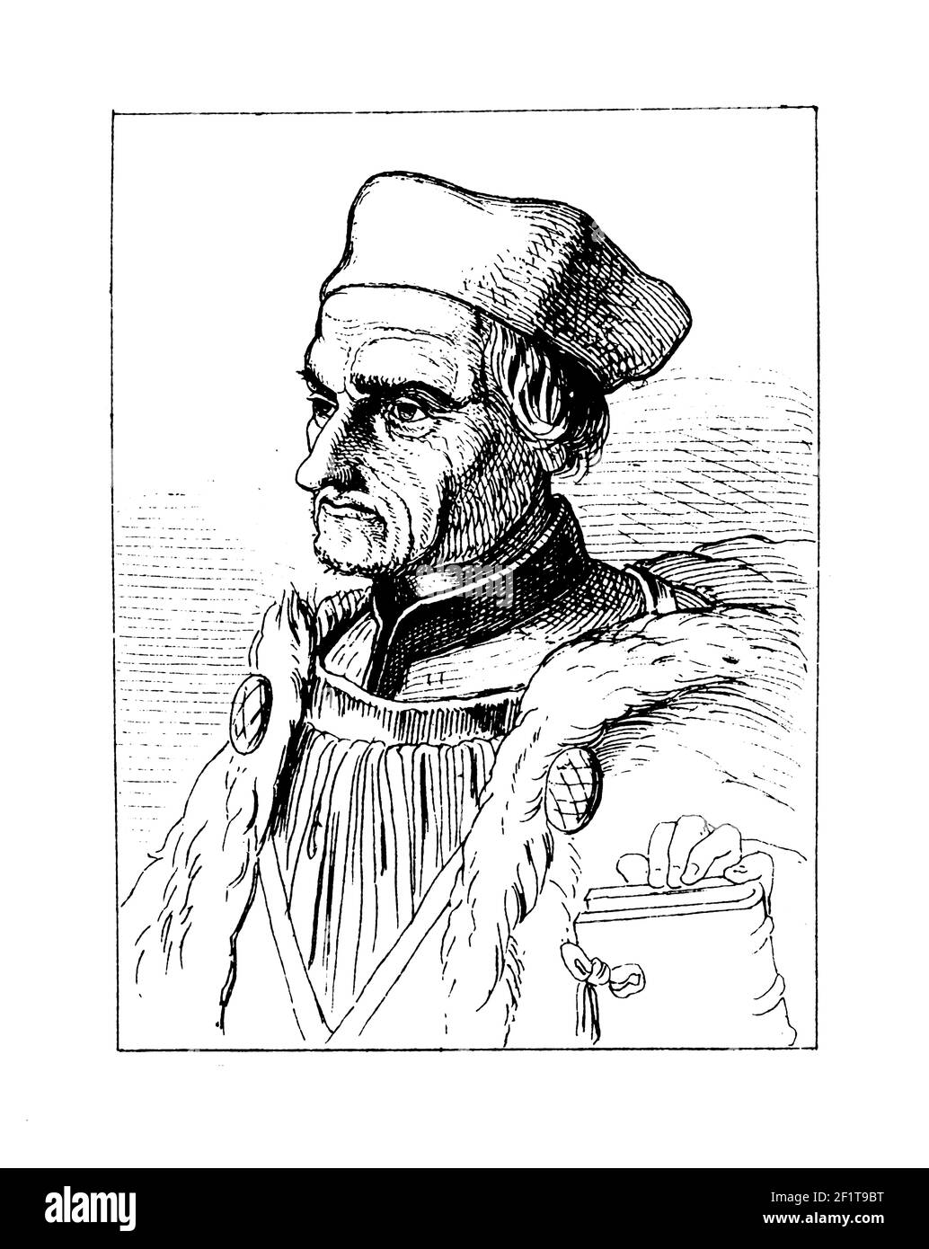 Grabado del siglo 19th de un retrato de Johann Geiler von Kaisersberg, humanista y predicador. Nació el 16 de marzo de 1445 en Schaffhausen, Switzerla Foto de stock