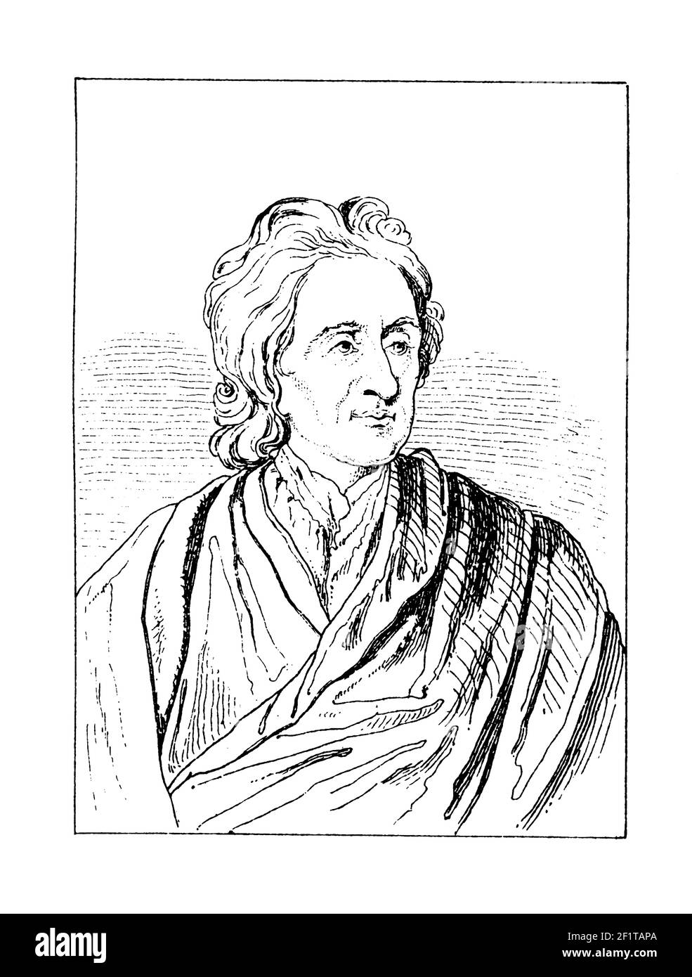 Grabado antiguo de un retrato de John Locke, filósofo inglés. Locke es considerado el primero de los empiristas británicos. Nació el 29 de agosto Foto de stock