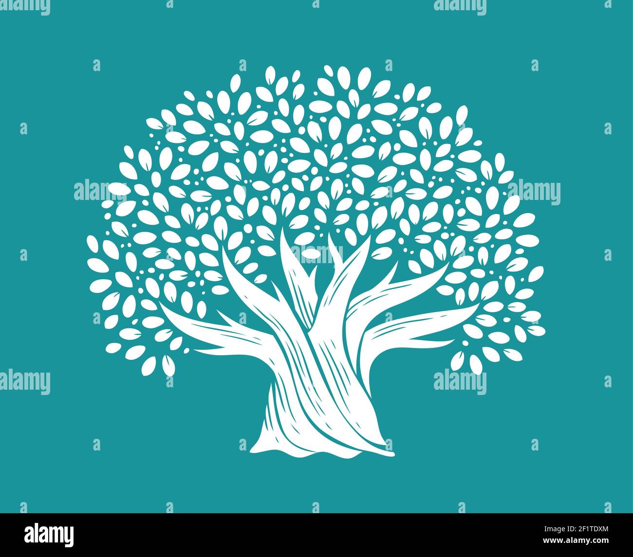 Árbol con hojas en estilo decorativo. Ilustración vectorial del concepto de la naturaleza Ilustración del Vector