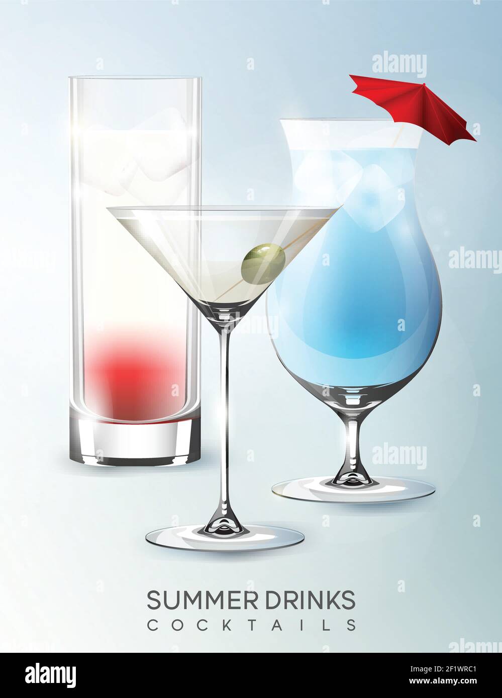 taquigrafía fácilmente bordado Alcohol verano bebidas copas plantilla con diferentes tipos de cócteles en  estilo realista aislado Imagen Vector de stock - Alamy