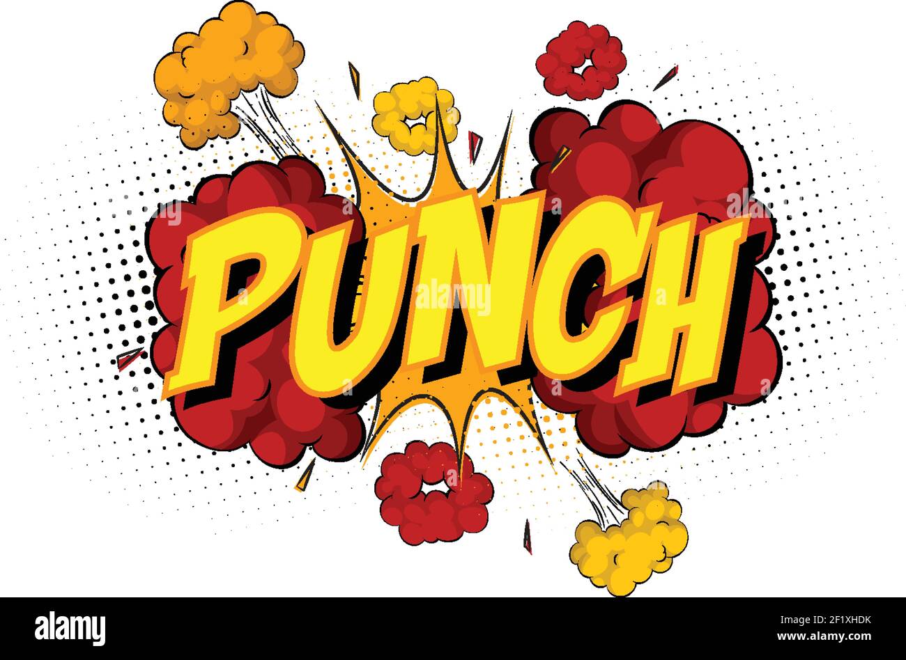 Word Punch en la explosión de nubes cómicas fondo ilustración Imagen