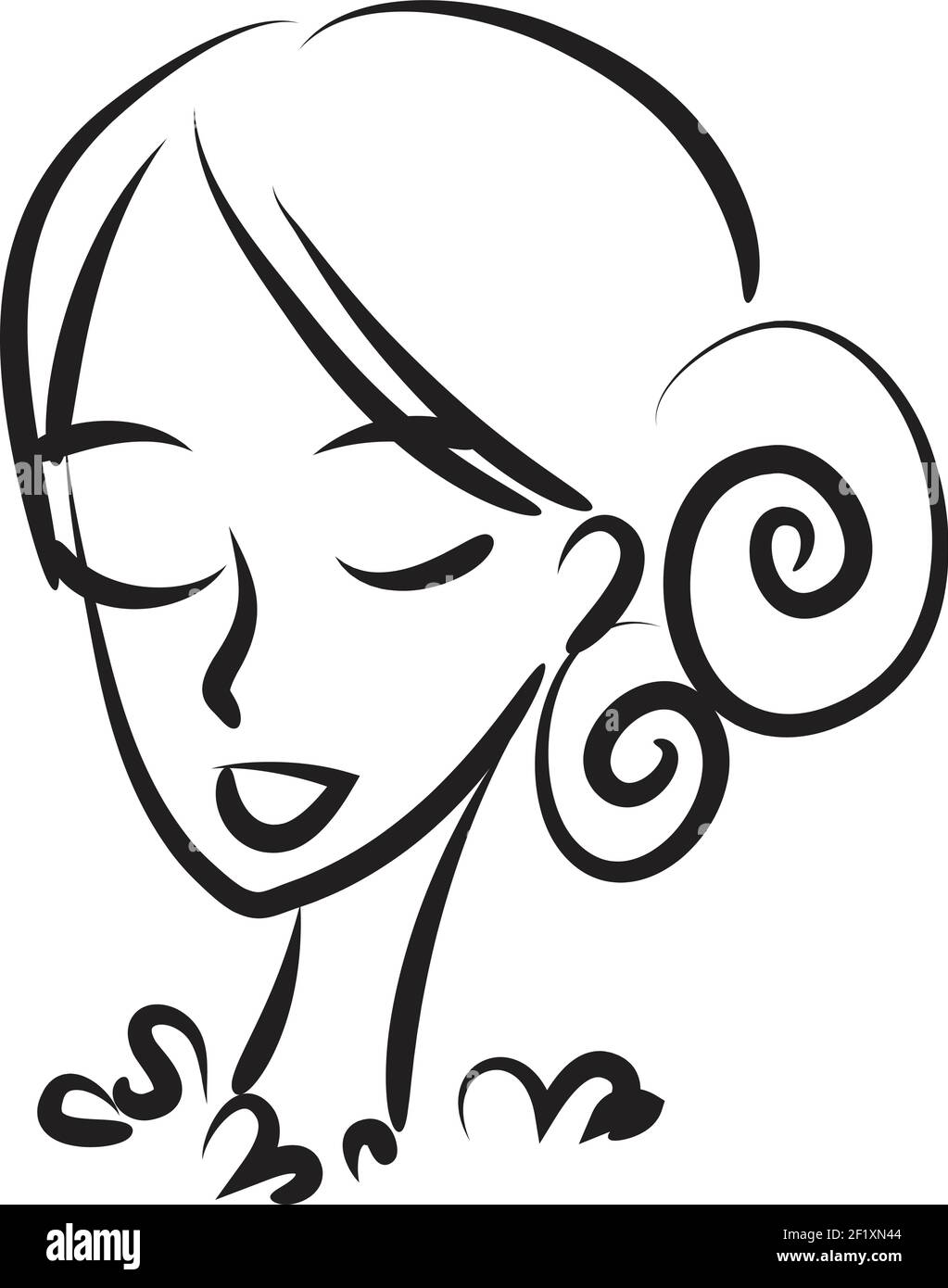 vector dibujo línea fácil negro y blanco cara chica belleza signo de icono  Imagen Vector de stock - Alamy