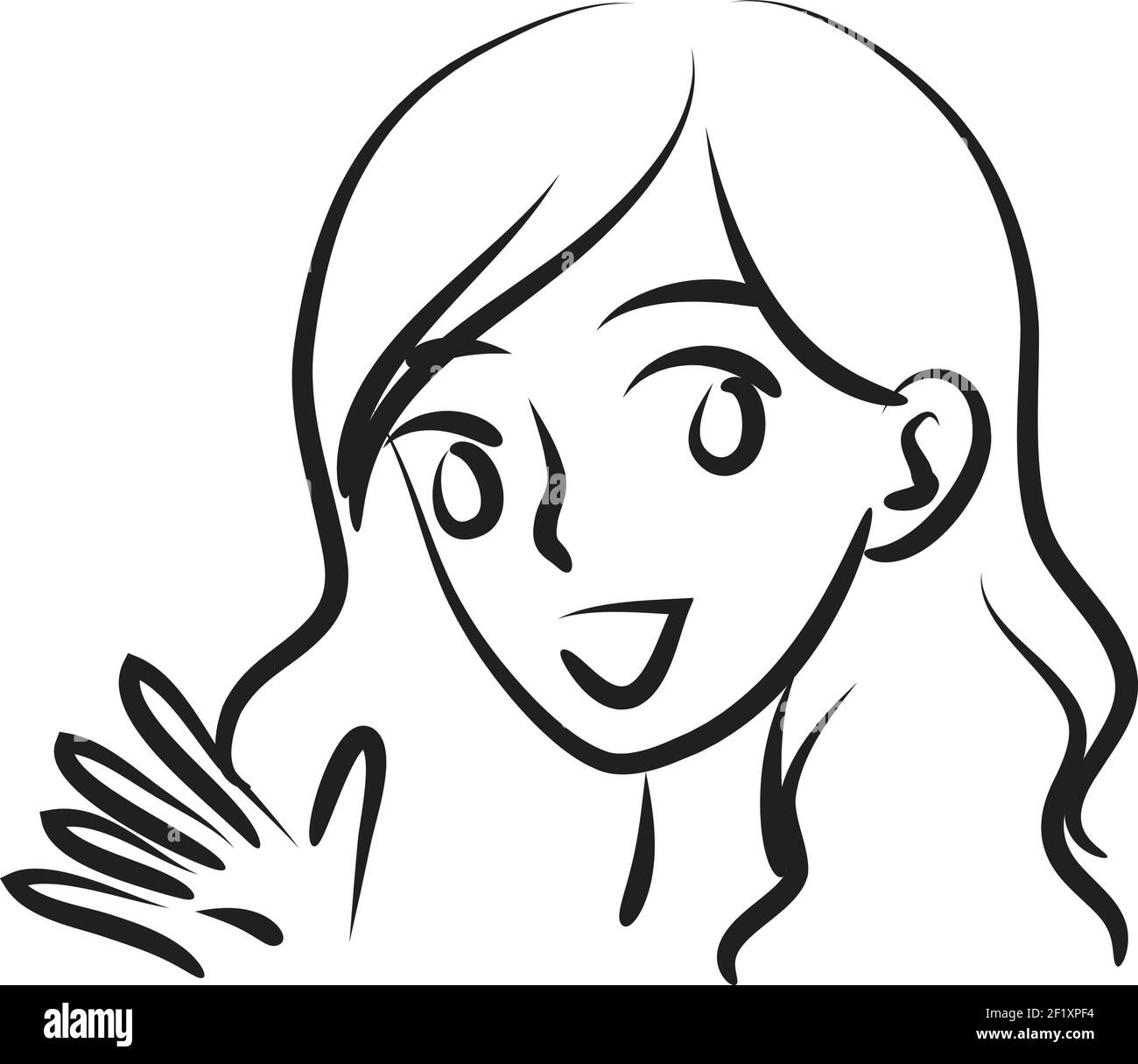 vector dibujo línea fácil negro y blanco cara chica belleza signo de icono  Imagen Vector de stock - Alamy