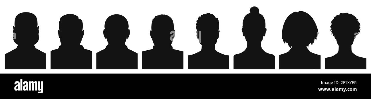 Iconos de perfil de avatar de siluetas de cabeza masculina y femenina Foto de stock