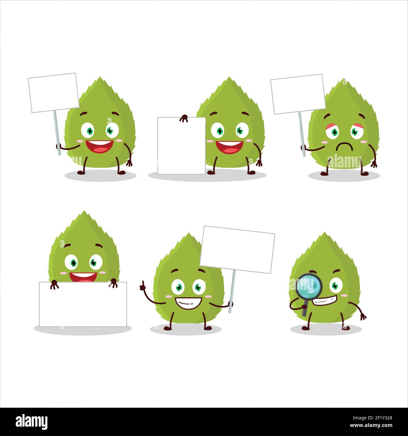 Basil hojas de dibujos animados carácter traer tablero de información. Ilustración vectorial Ilustración del Vector