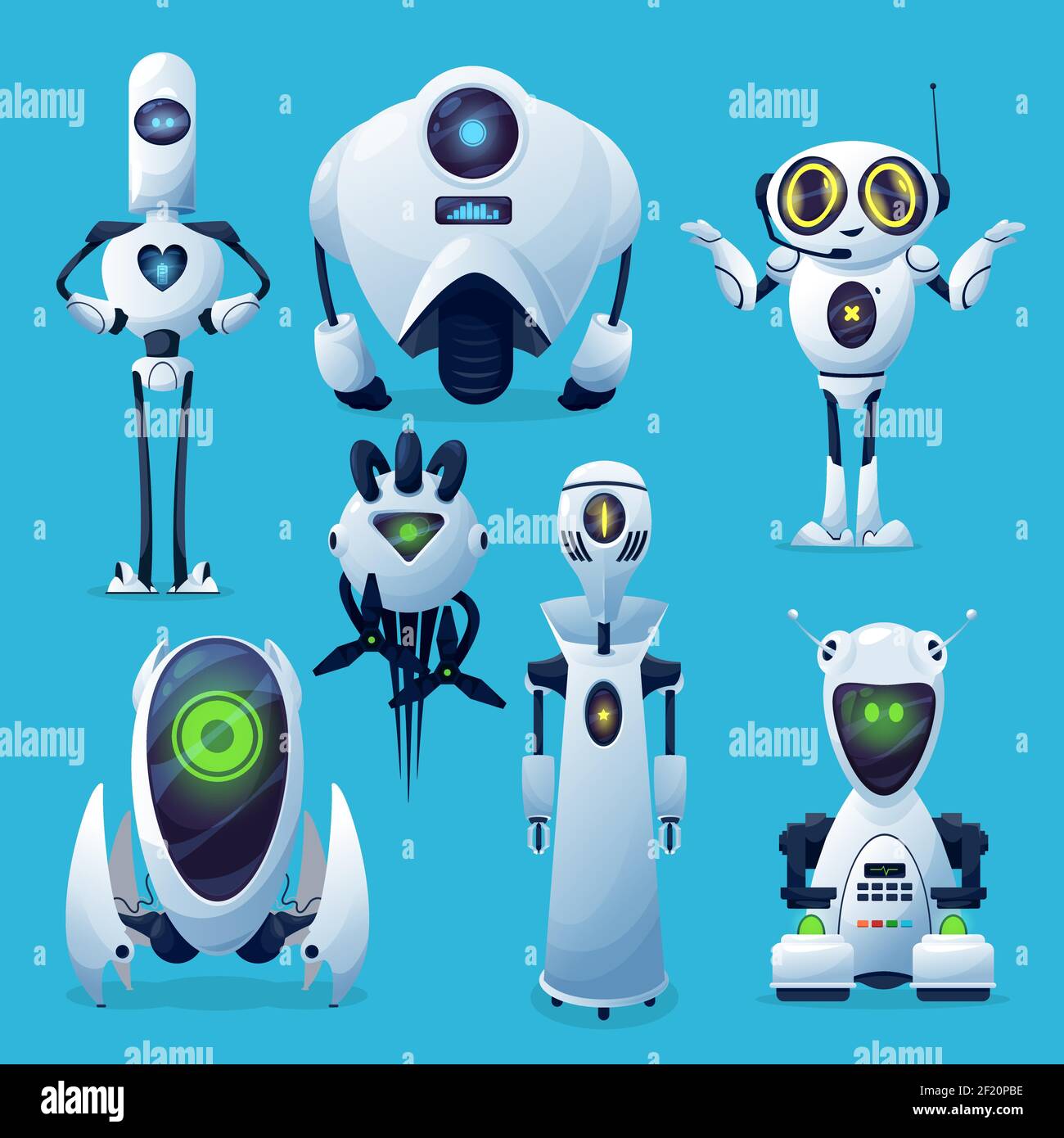 Futuros robots, vida robótica alienígena o androides personajes. Máquinas  futuristas con inteligencia artificial, droides de ciencia ficción o  aviones teledirigidos con tentac Imagen Vector de stock - Alamy