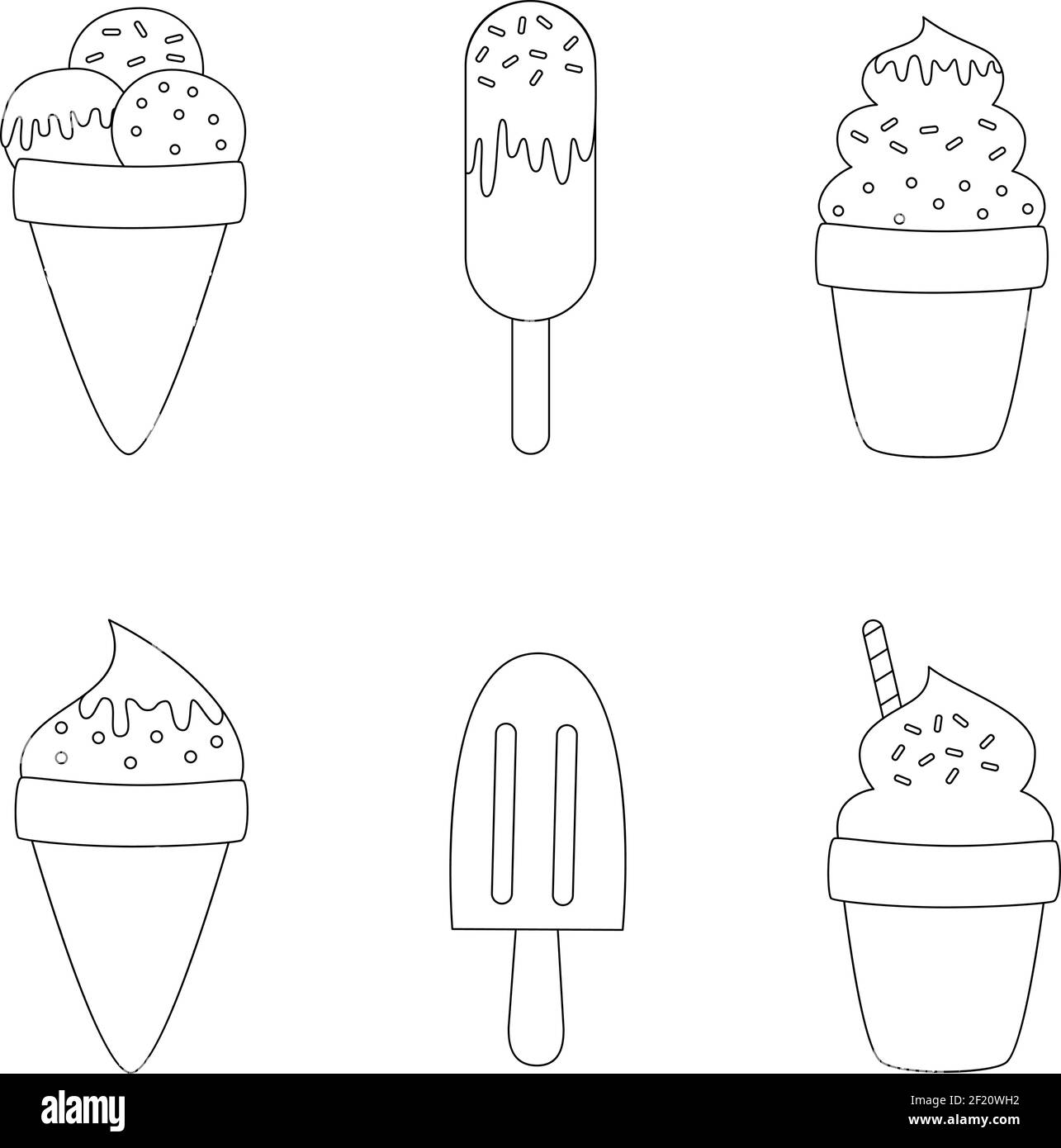 Página para colorear con helados de dibujos animados. Juego de helados  blancos y negros Imagen Vector de stock - Alamy