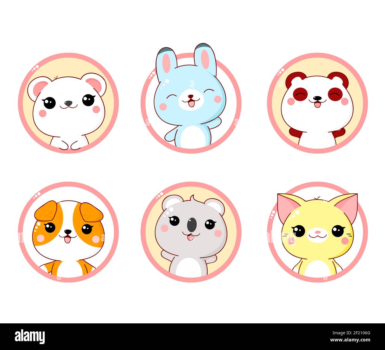 Conjunto de icono de miembro de kawaii. Personajes de dibujos animados  lindos. Colección de avatares con animales. Estampado infantil con gato,  conejo, oso polar, panda, perro a Imagen Vector de stock -