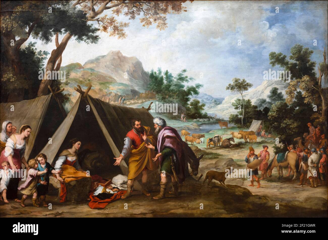 Labán en busca de sus Dioses familiares robados, pintura de Bartolomé Esteban Murillo, 1665-1670 Foto de stock