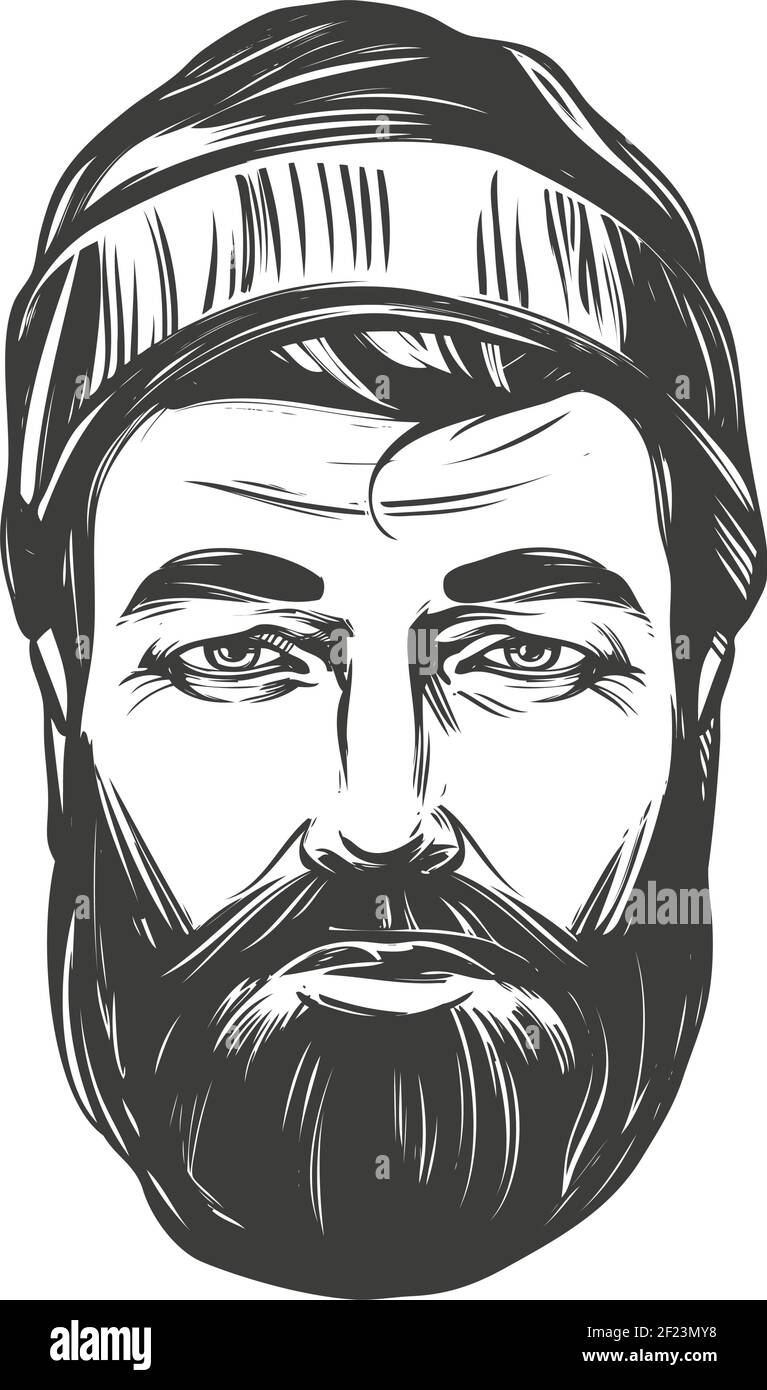 Cara De Un Hombre Barbudo En Un Sombrero Dibujado A Mano Ilustración Vectorial Croquis Realista 6102