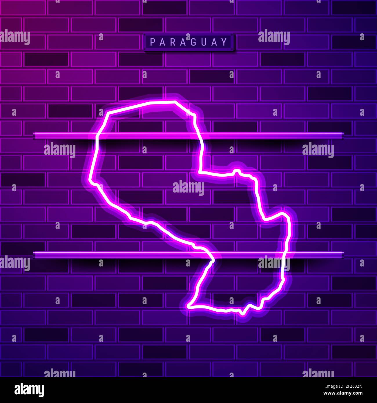 Paraguay mapa lámpara de neón brillante signo. Ilustración realista. Placa  del nombre del país. Pared de ladrillo púrpura, brillo violeta, soportes  metálicos Fotografía de stock - Alamy
