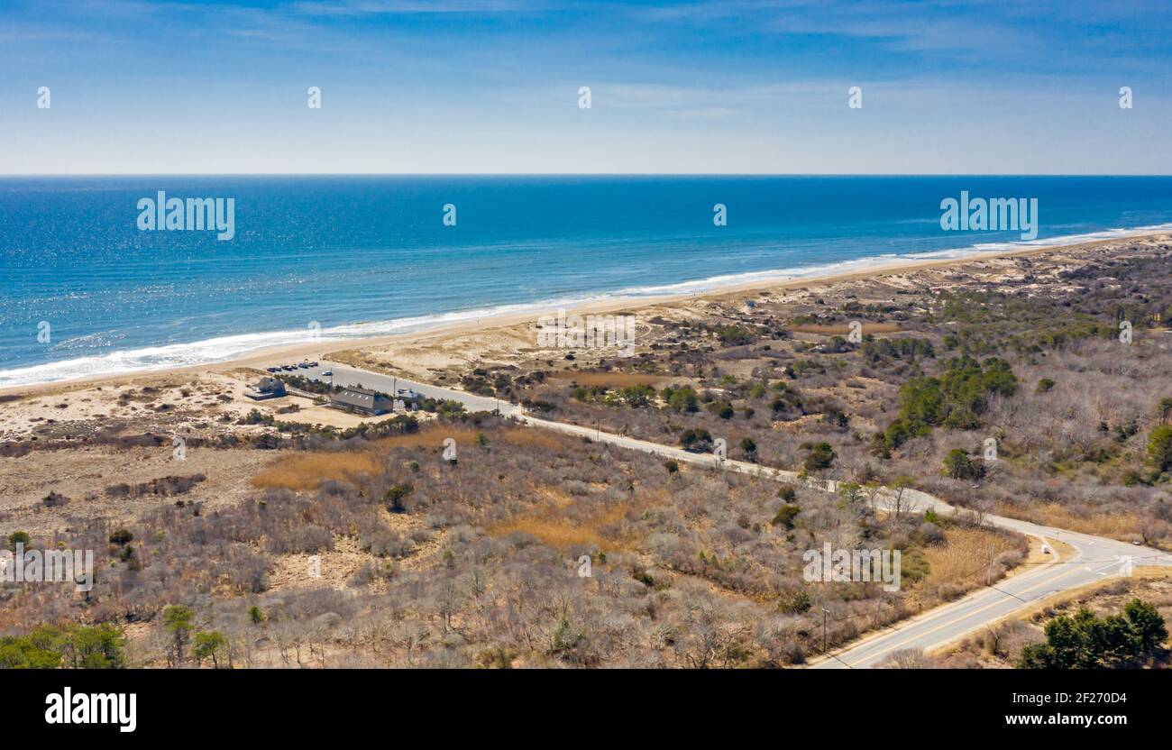 Vista aérea de Indian Wells Beach, Amagansett, NY Foto de stock