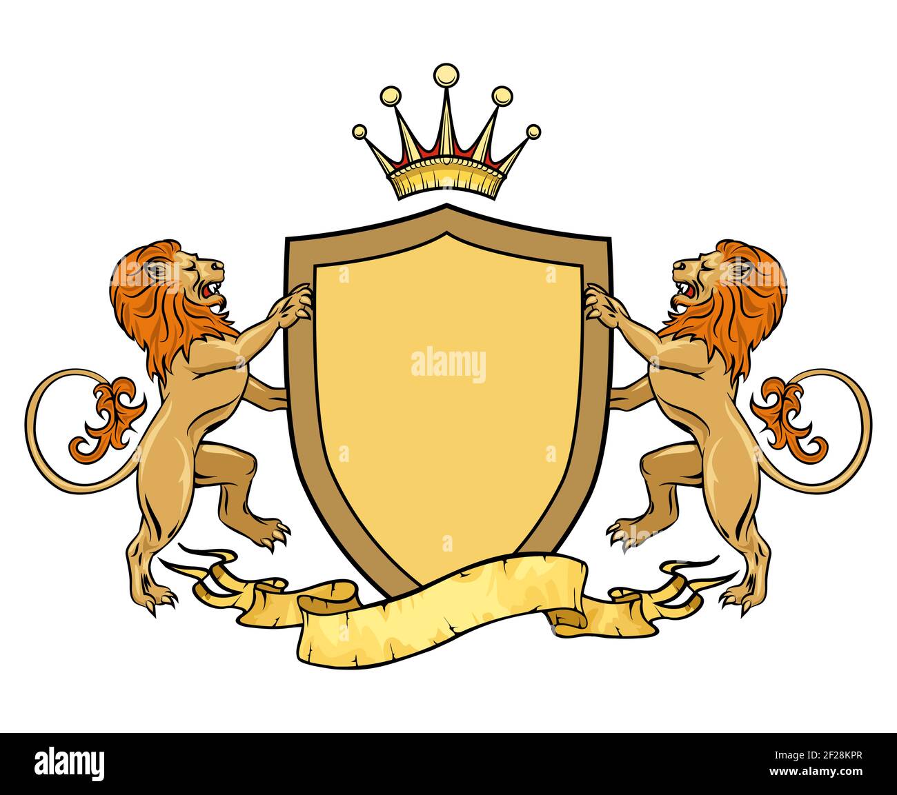 Leones heráldicos con escudo y cinta. Emblema o plantilla de distintivo.  Heráldico y cresta, logo real medieval. Ilustración vectorial Imagen Vector  de stock - Alamy