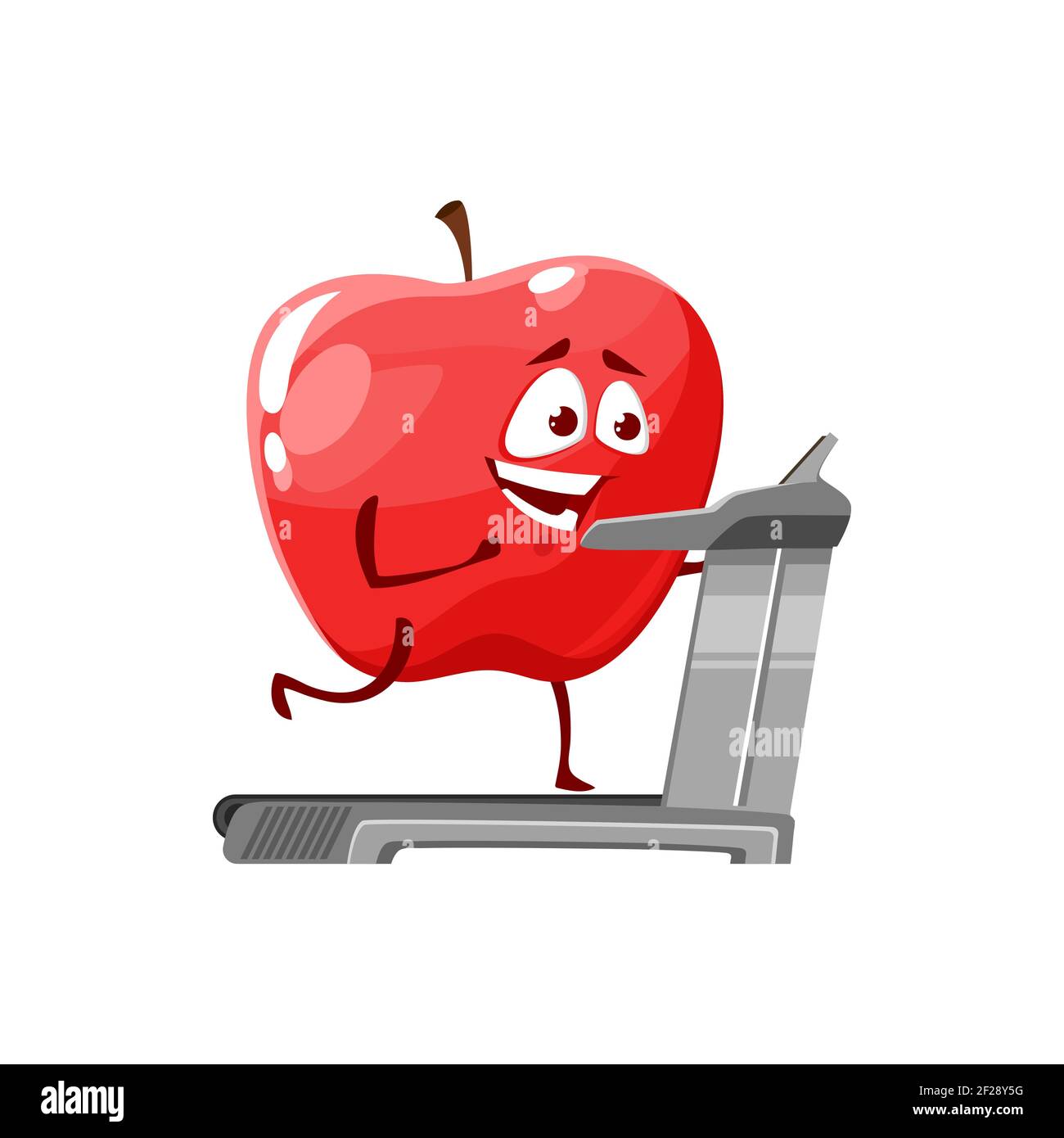 Cartoon manzana correr en cinta de correr, la fruta deportista icono