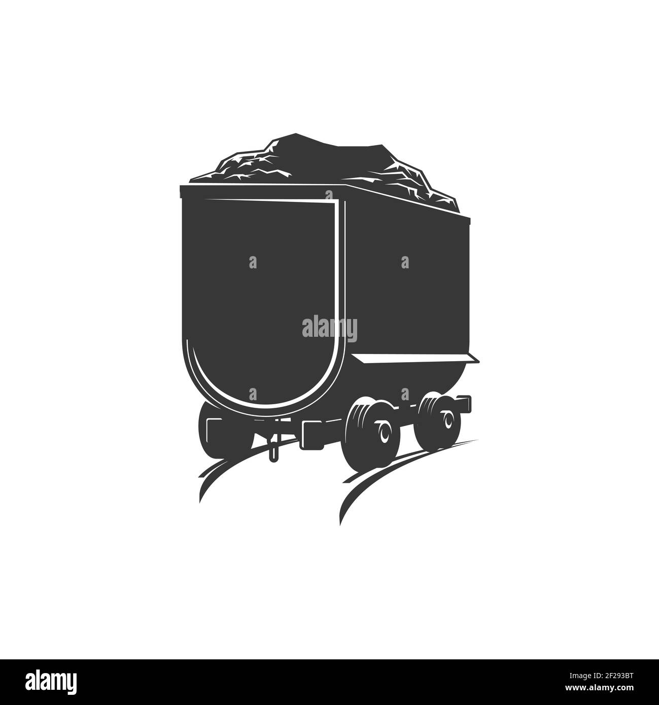 Barrow track en vías férreas, maquinaria de cantera transporte aislado monocroma icono. Carro de transporte de rocas vectoriales, carro de carbón minero en ferrocarril. Ilustración del Vector