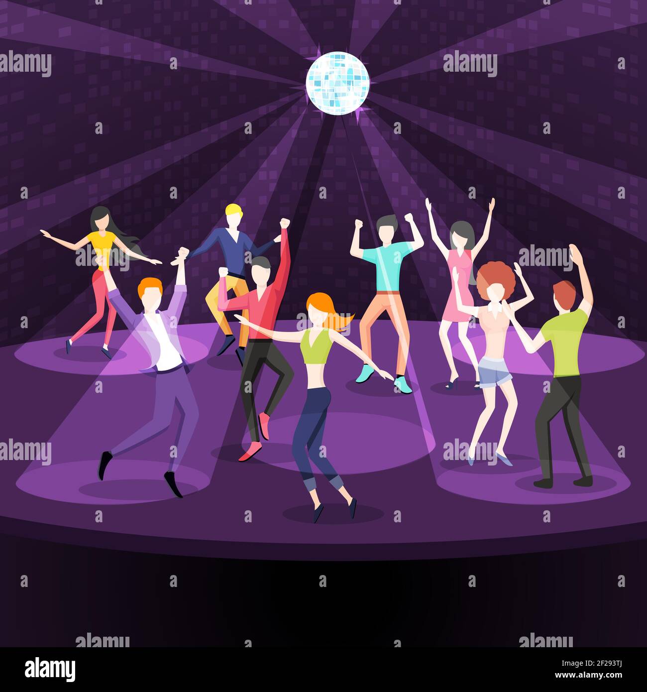 Gente bailando en el club nocturno. Pista de baile con diseño plano. Fiesta  disco, música y vida nocturna, jóvenes y eventos. Ilustración vectorial  Imagen Vector de stock - Alamy