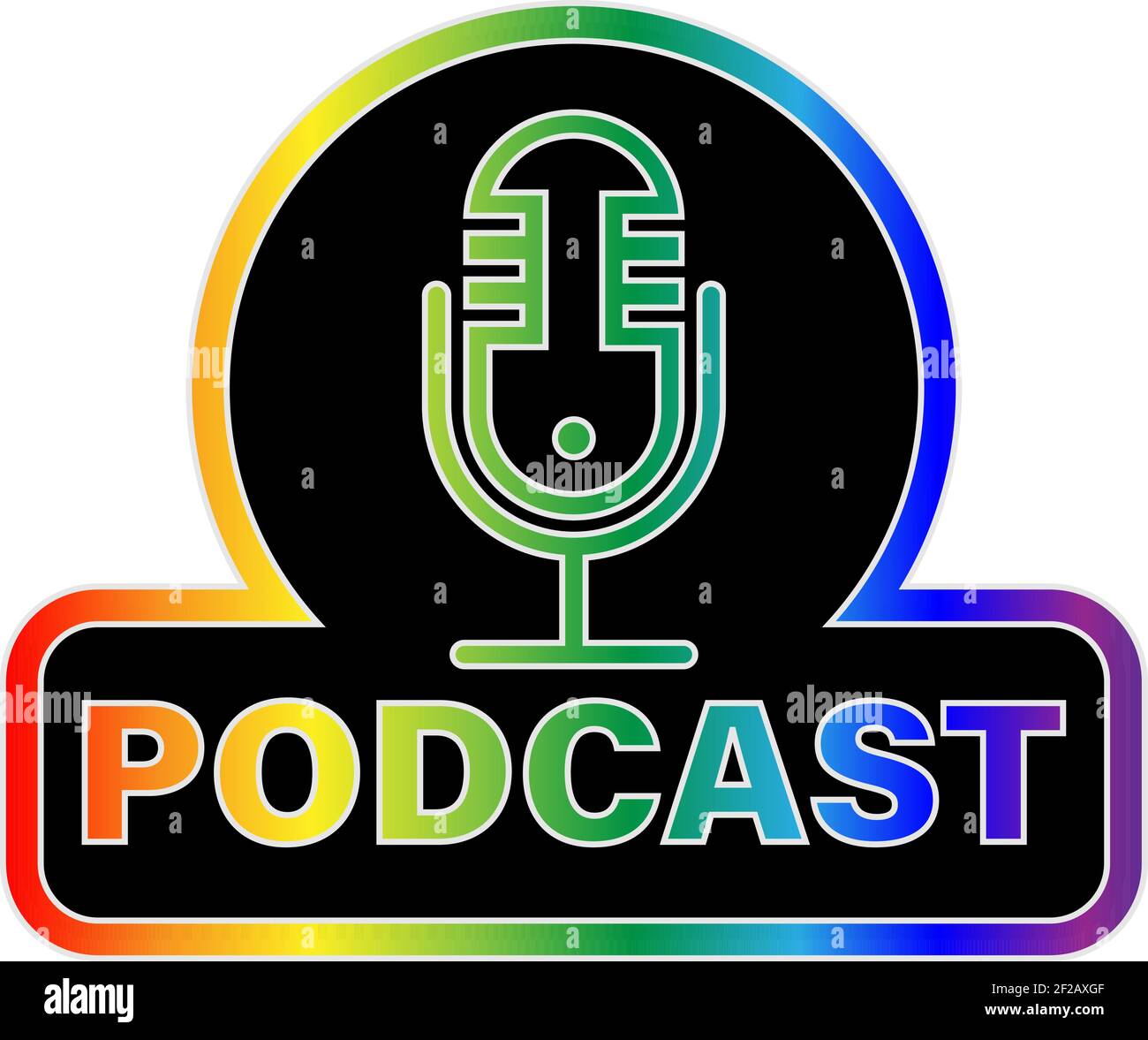 logotipo de podcast de color arco iris con símbolo de micrófono de grabación, ilustración vectorial aislada sobre fondo blanco Ilustración del Vector