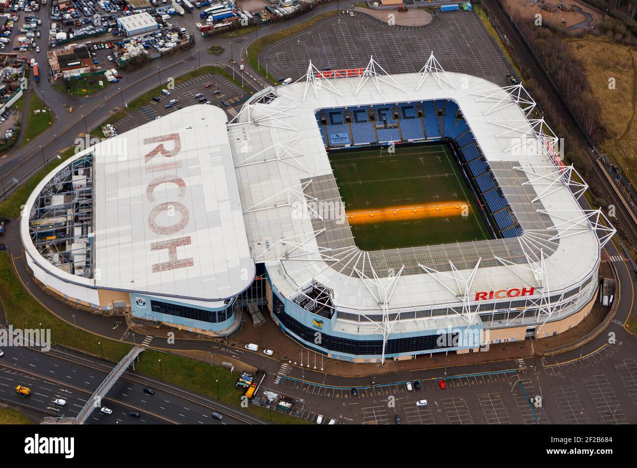 Vista aérea del Ricoh Arena en Coventry Foto de stock