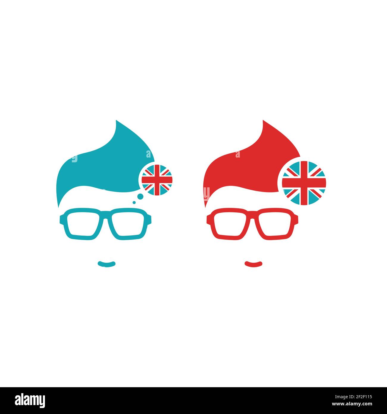 Conjunto de iconos de idioma inglés. Silueta de la cabeza del hombre en