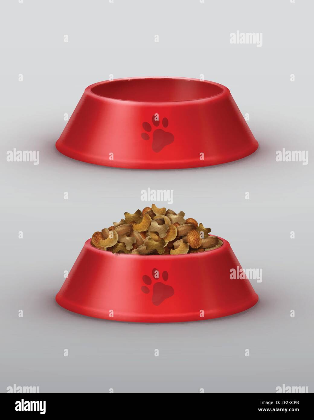 Vector mascotas rojas tazones para comida seca y agua aislados sobre fondo  gris Imagen Vector de stock - Alamy