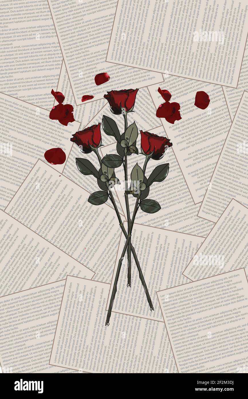 Rosas rojas y papeles nuevos ilustración Imagen Vector de stock - Alamy