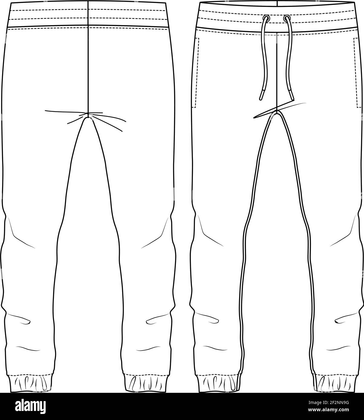 Hombres jogging Sweat Pants. plantilla de dibujo de moda plana. Ilustración  técnica de moda. Cordón delantero. Dobladillo elástico Imagen Vector de  stock - Alamy