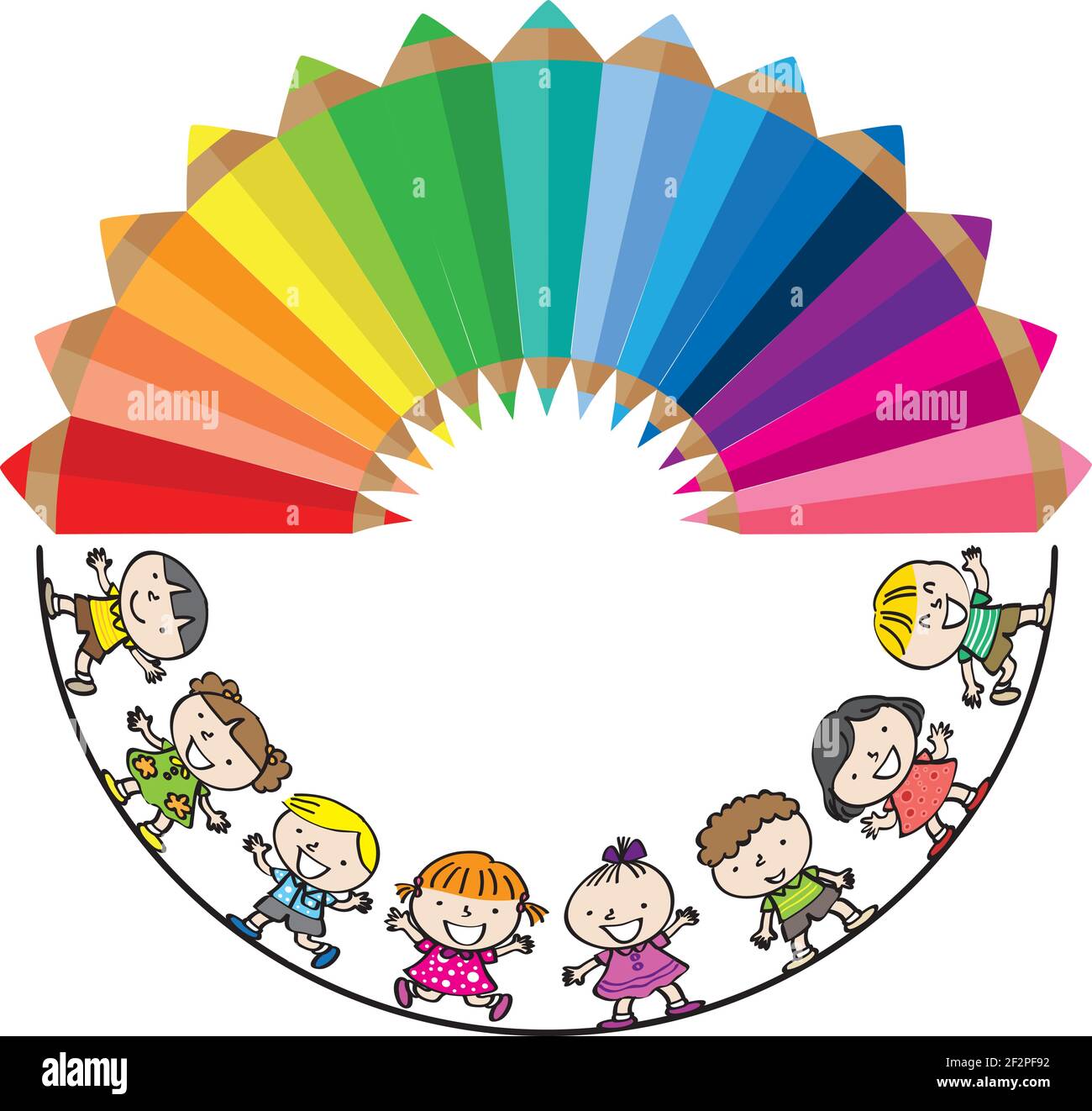 niños de dibujos animados vectoriales con fondo de lápiz de color arco iris  Imagen Vector de stock - Alamy