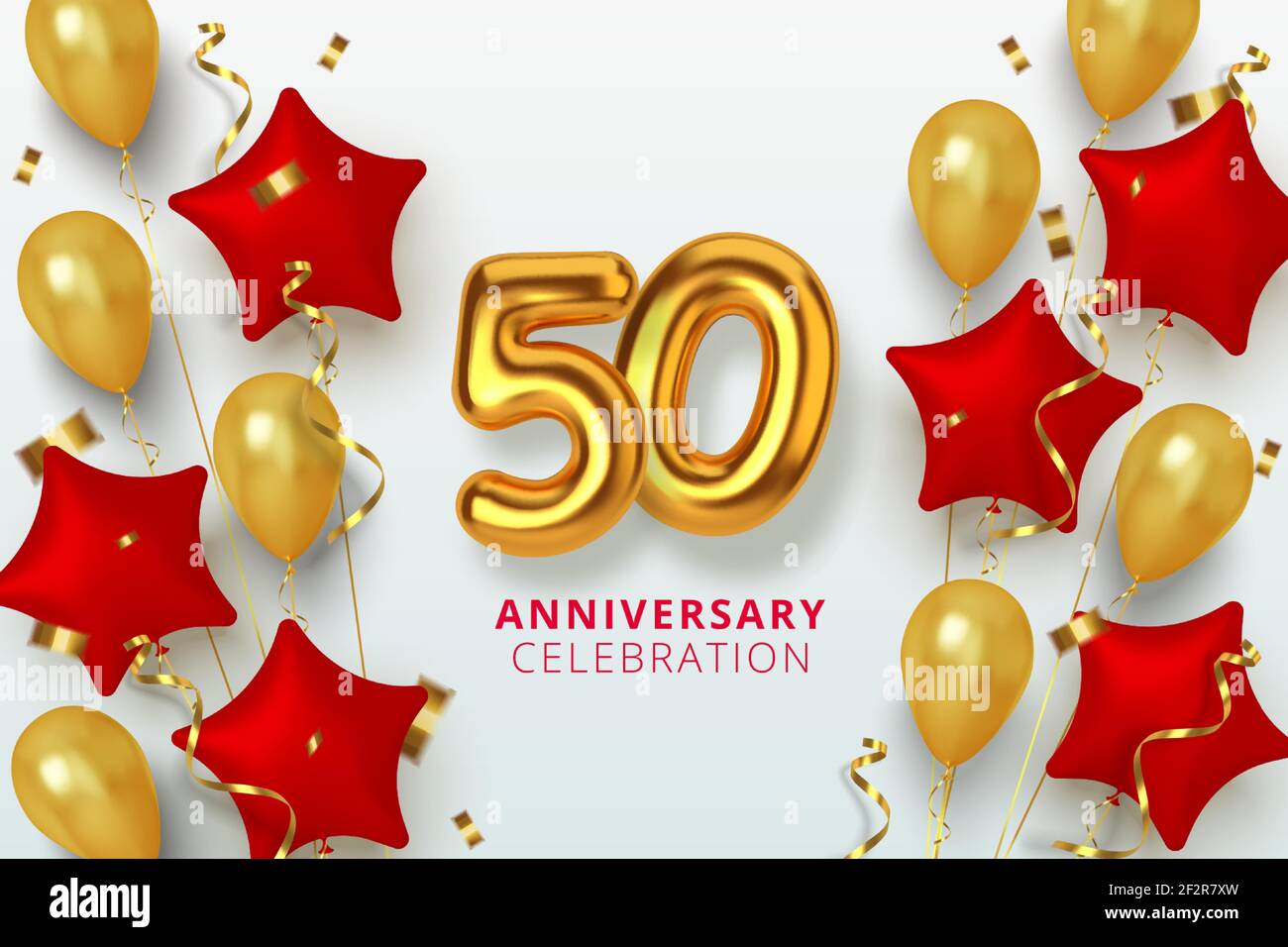 Vector Feliz Cumpleaños 50 Celebración Globos De Oro Y Confeti Dorado  Brilla. Diseño De Ilustración 3D