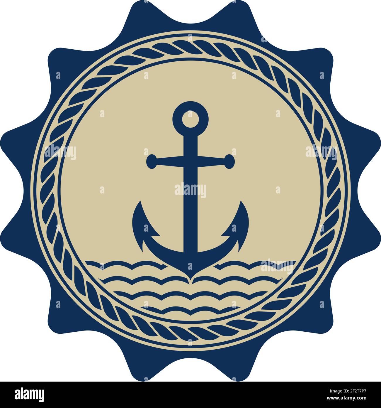 Vector de símbolo de ancla náutica con cuerda náutica en color azul marino  y beige sobre fondo blanco aislado. Diseño sencillo claramente organizado  Imagen Vector de stock - Alamy