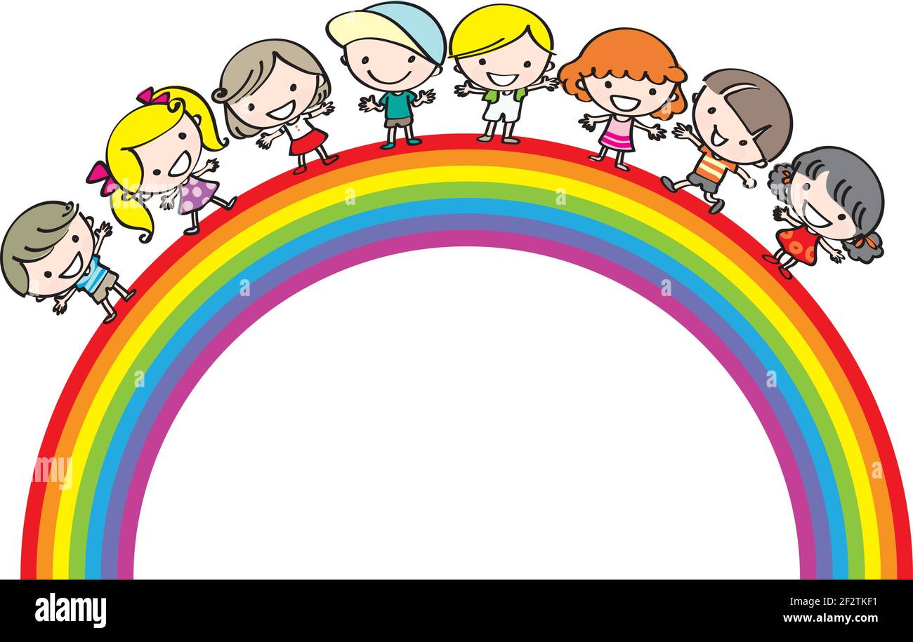 niños de dibujos animados vectoriales con fondo de color arco iris Imagen  Vector de stock - Alamy