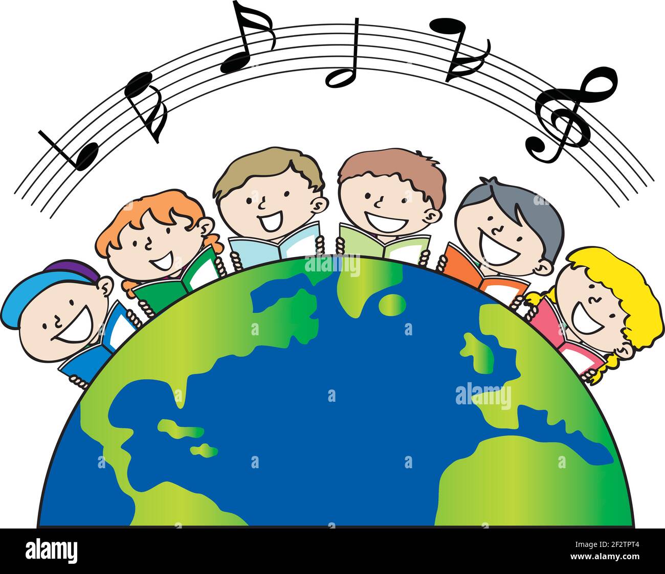 los niños de dibujos animados vectoriales cantan canciones en la tierra  Imagen Vector de stock - Alamy