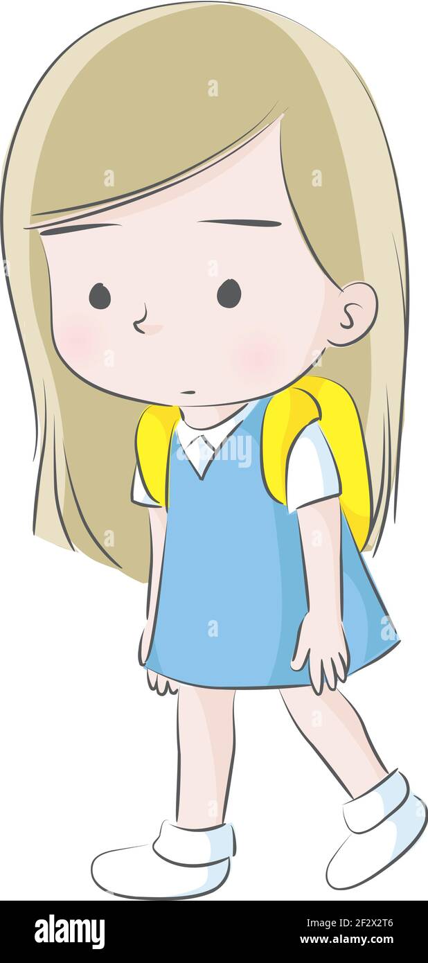 niña de dibujos animados ir a la escuela triste Imagen Vector de stock -  Alamy