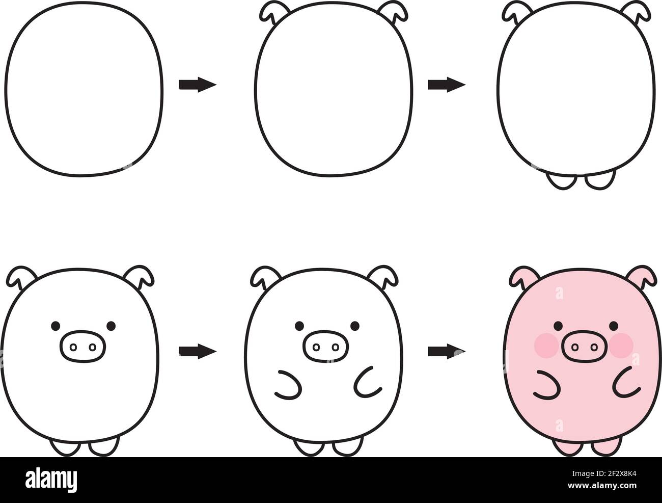 cómo usar la forma ovalada para dibujar animales lindos: cerdo Imagen  Vector de stock - Alamy