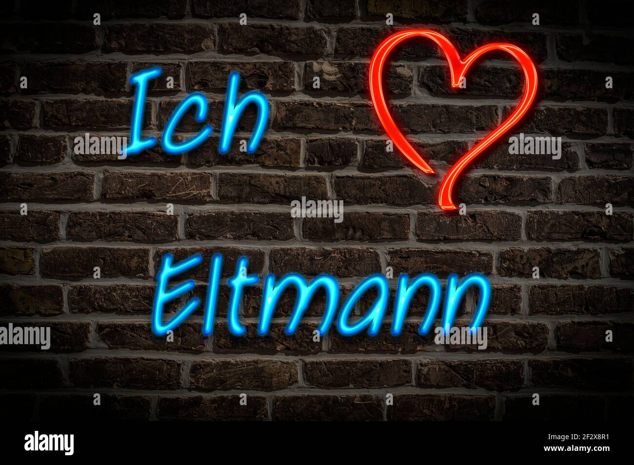 Leuchtreklame, Ich liebe Eltmann, Bayern, Deutschland, Europa | Publicidad iluminada, Me encanta Eltmann, Baviera, Alemania, Europa Foto de stock