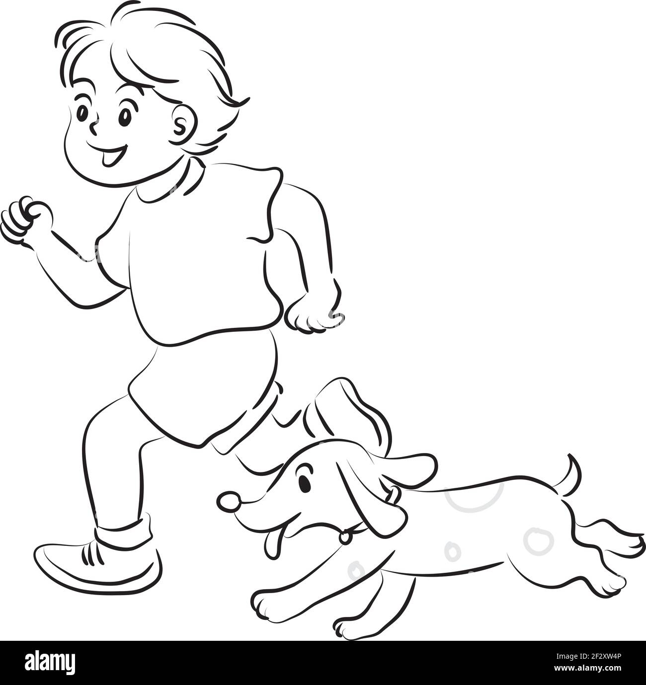 vector de dibujos animados niño corriendo con perro mascota Imagen Vector  de stock - Alamy