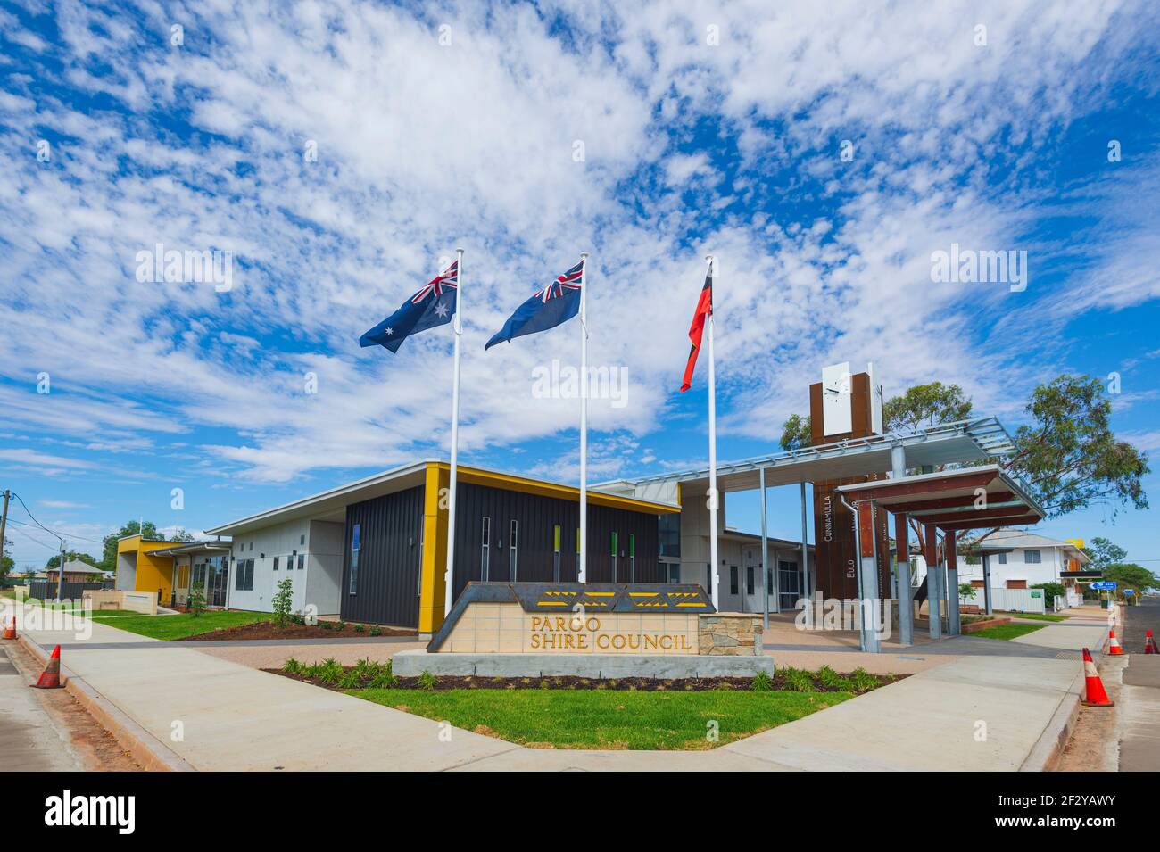 Vista del edificio del Consejo Paroo Shire en Cunnamulla, Cunnamulla, Queensland, Queensland, Australia Foto de stock