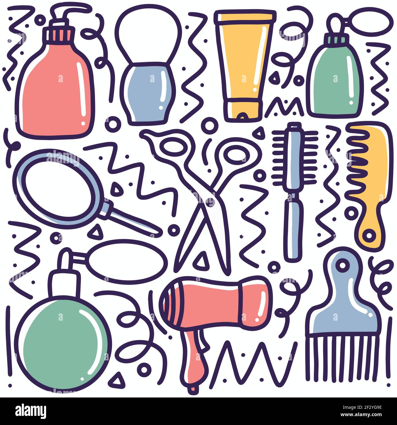 barbería. fondo de accesorios de peluquería. ilustración dibujada a mano  Imagen Vector de stock - Alamy
