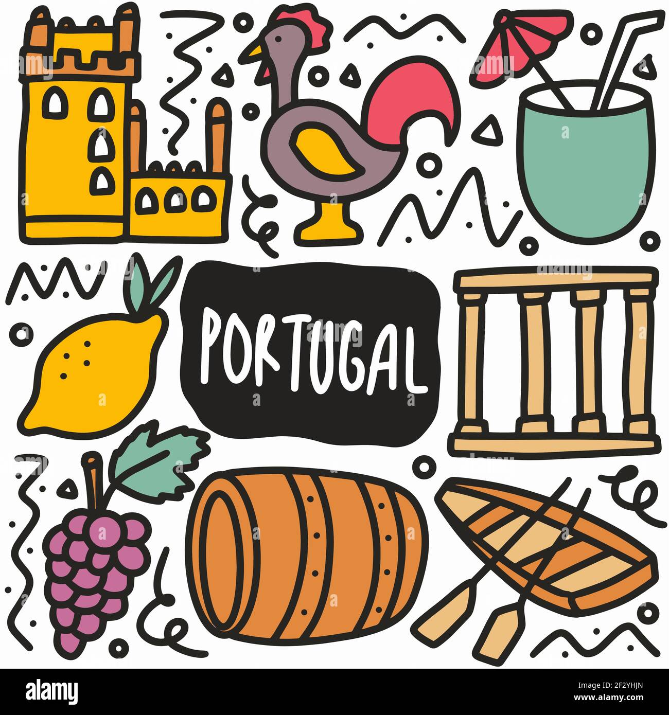 tallarines dibujados a mano vacaciones en portugal Ilustración del Vector