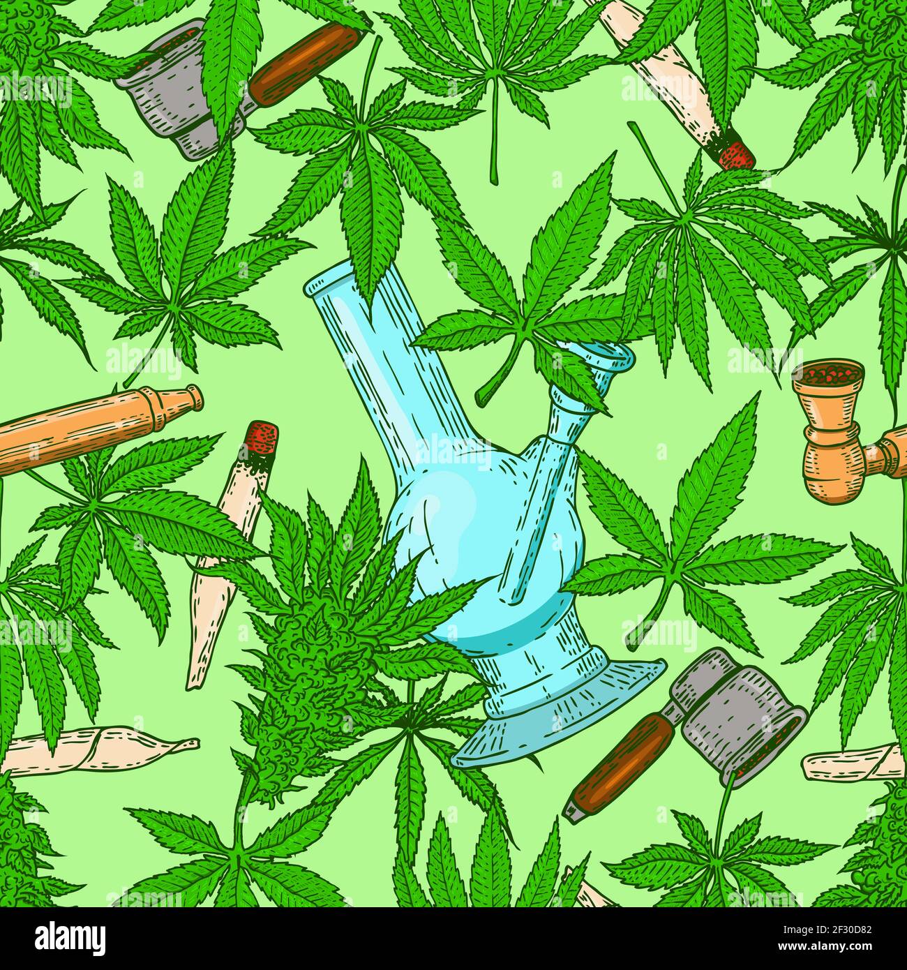 Patrón sin costuras con hojas de marihuana, bong, fumando pipa. Elemento de  diseño para póster, banner, decoración. Ilustración vectorial Imagen Vector  de stock - Alamy