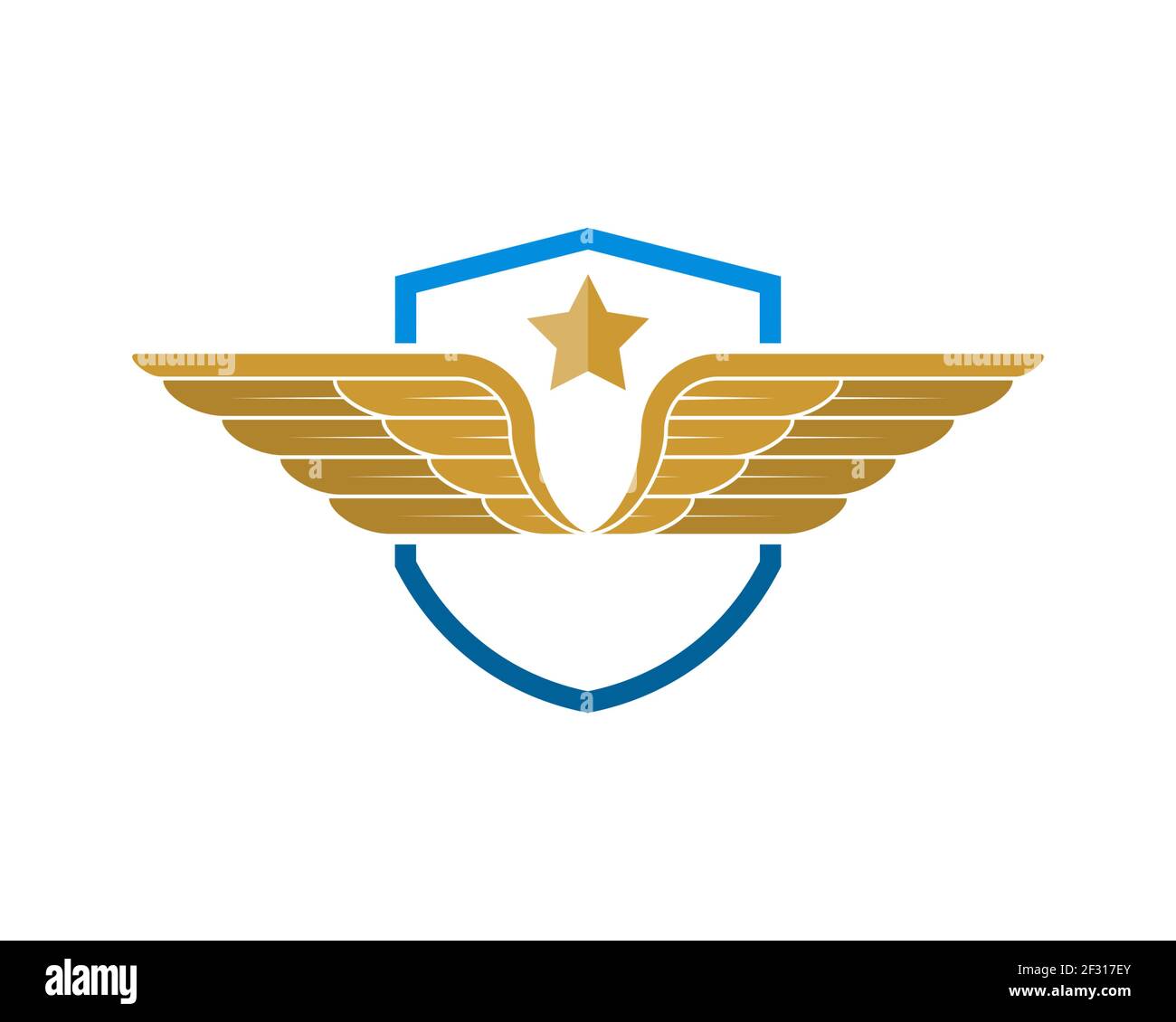 Escudo de protección simple con alas y estrella Foto de stock