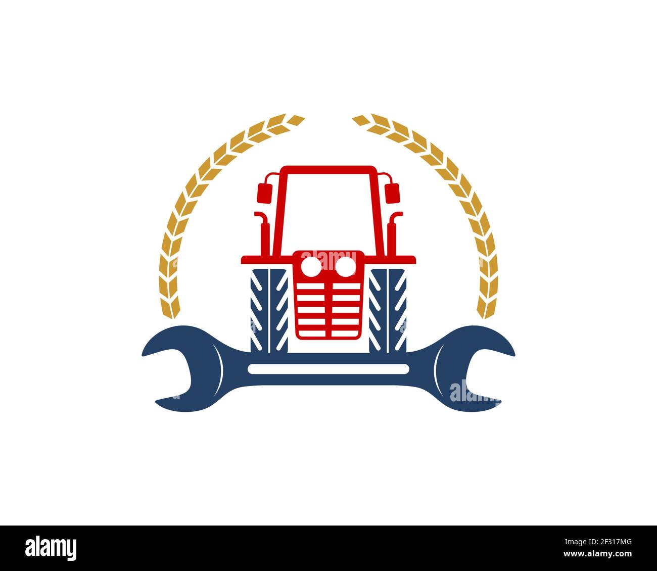 Tractor agrícola con llave de reparación y trigo circular Foto de stock