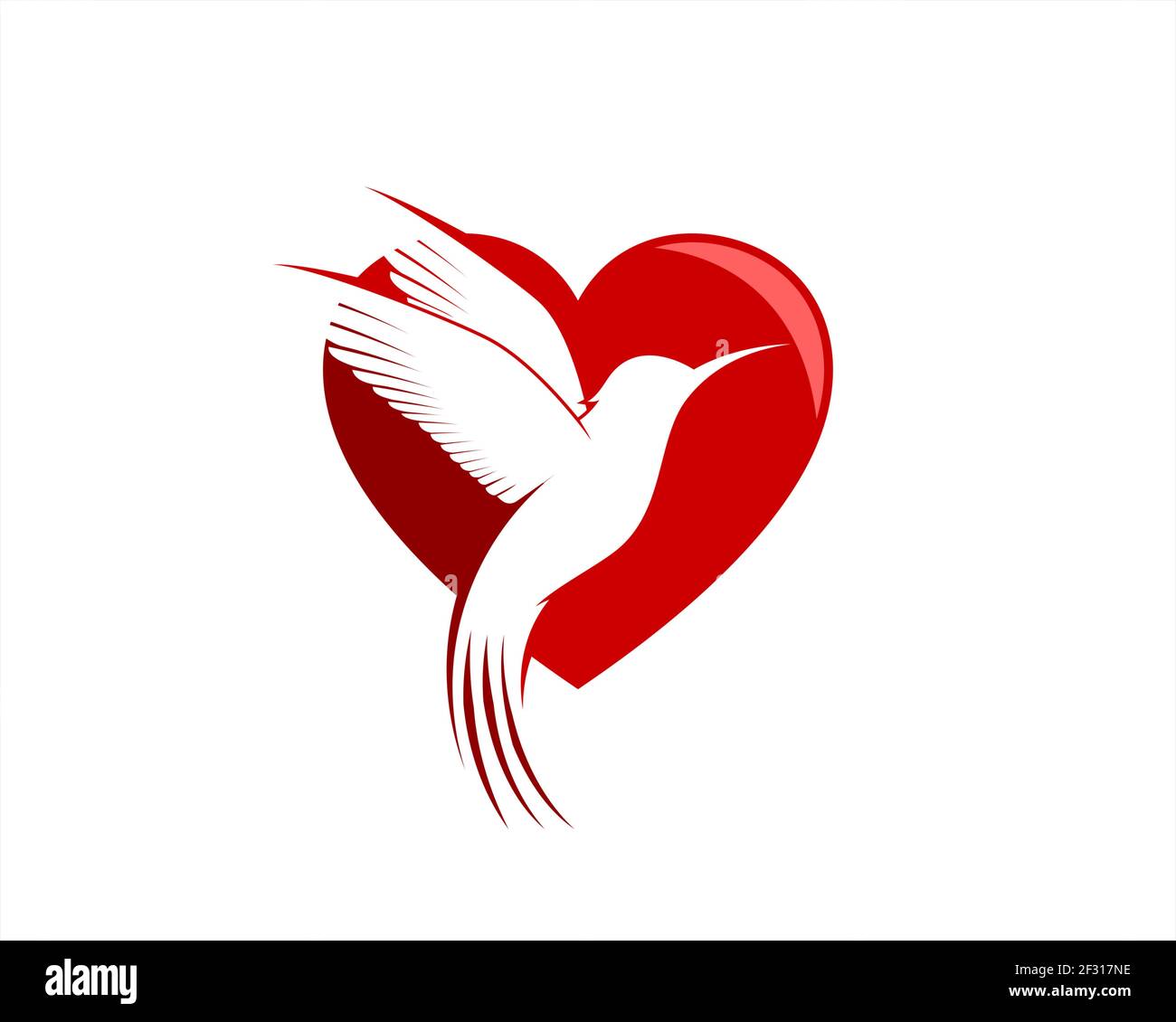 Forma de amor con la paloma voladora de lujo Foto de stock