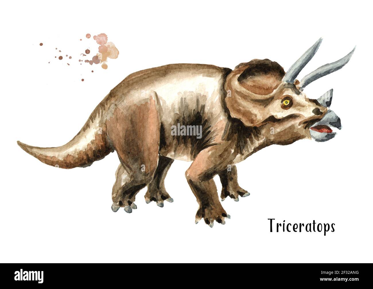 Dinosaurio Triceratops Ilustración De Acuarela Dibujada A Mano Aislada Sobre Fondo Blanco 