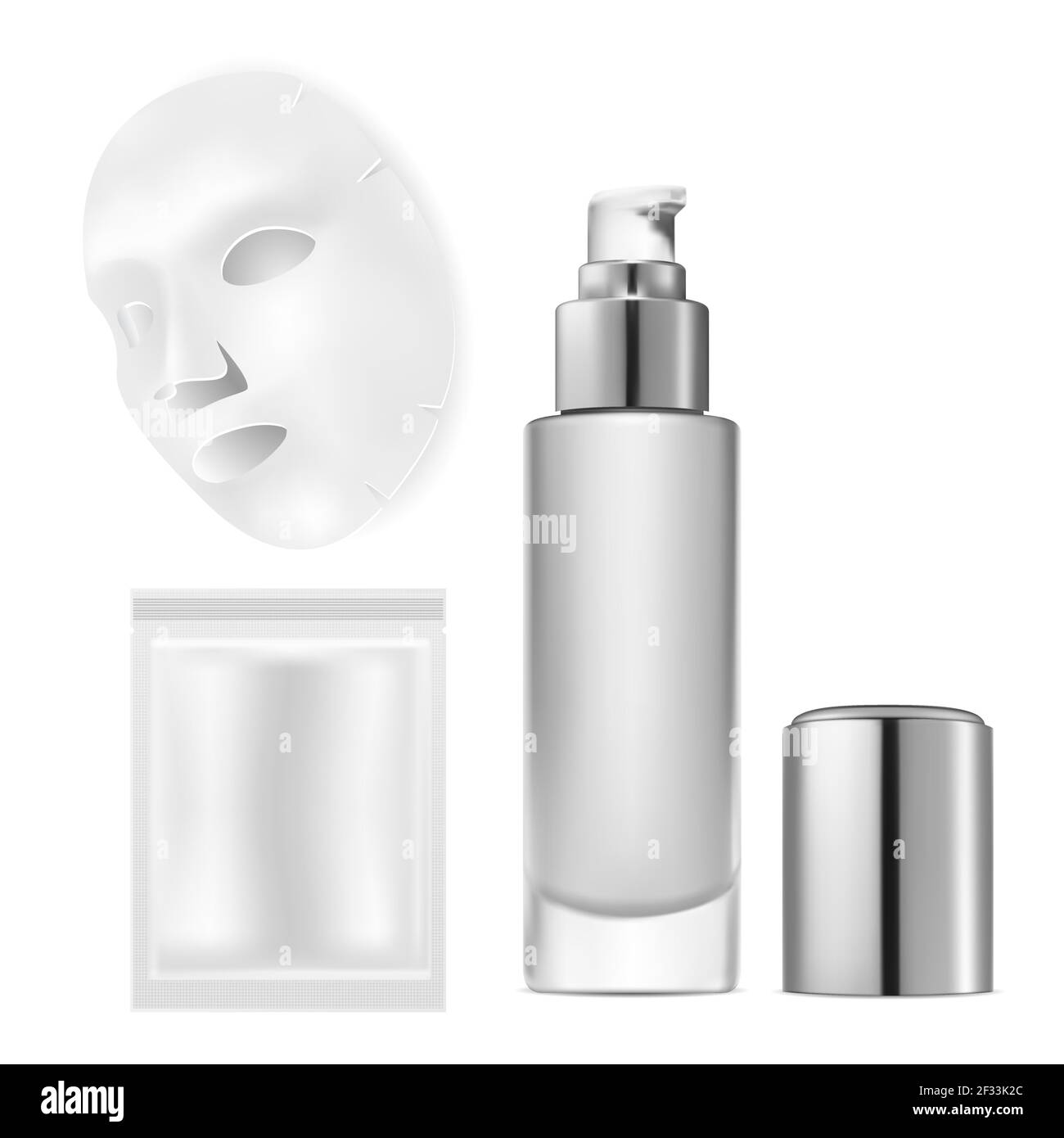 Mascarilla facial con bolsa. Mascarilla facial paquete de plata mascara  cosmética. Diseño de lámina facial o bolsita de papel, 3D muestra de bolsa  desechable. Hidra natural Imagen Vector de stock - Alamy