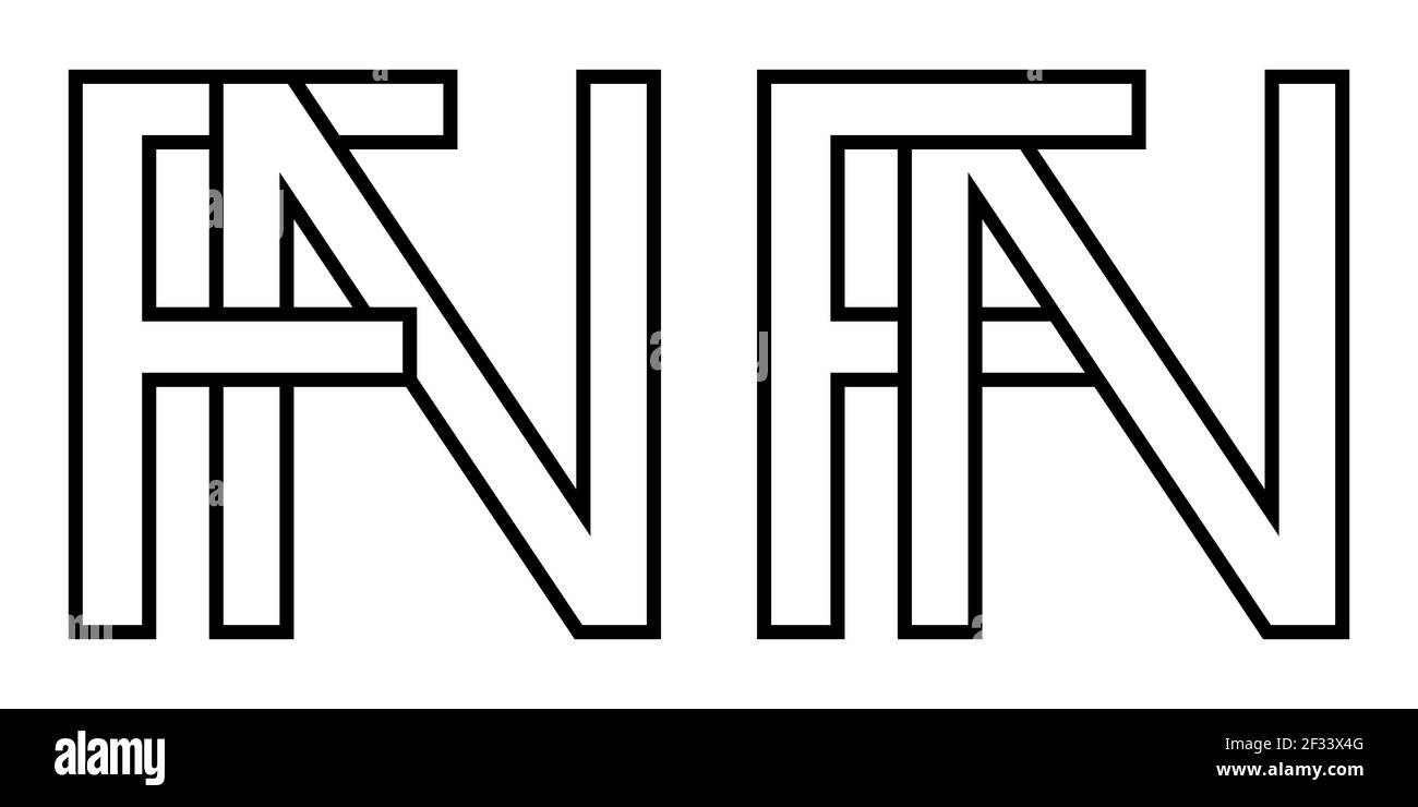 Signo de logotipo fn y nf símbolo de letras entrelazadas N, F vector logotipo nf fn primeras letras mayúsculas patrón alfabeto n f Ilustración del Vector