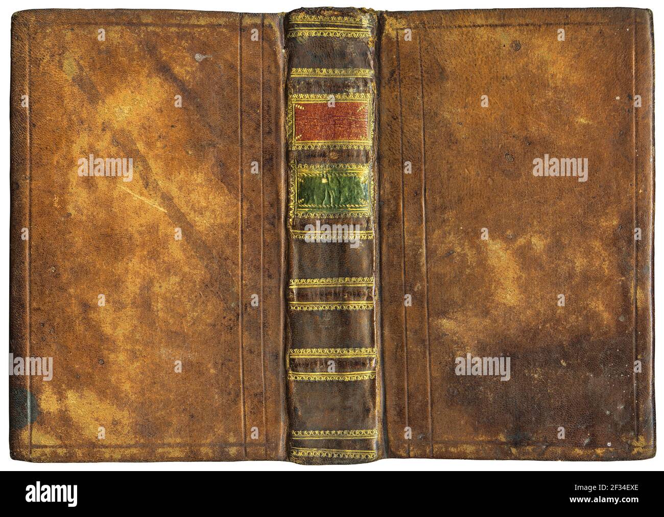 Libro abierto antiguo - cubierta de cuero con adornos dorados en relieve en  la columna vertebral - alrededor de 1776 Fotografía de stock - Alamy