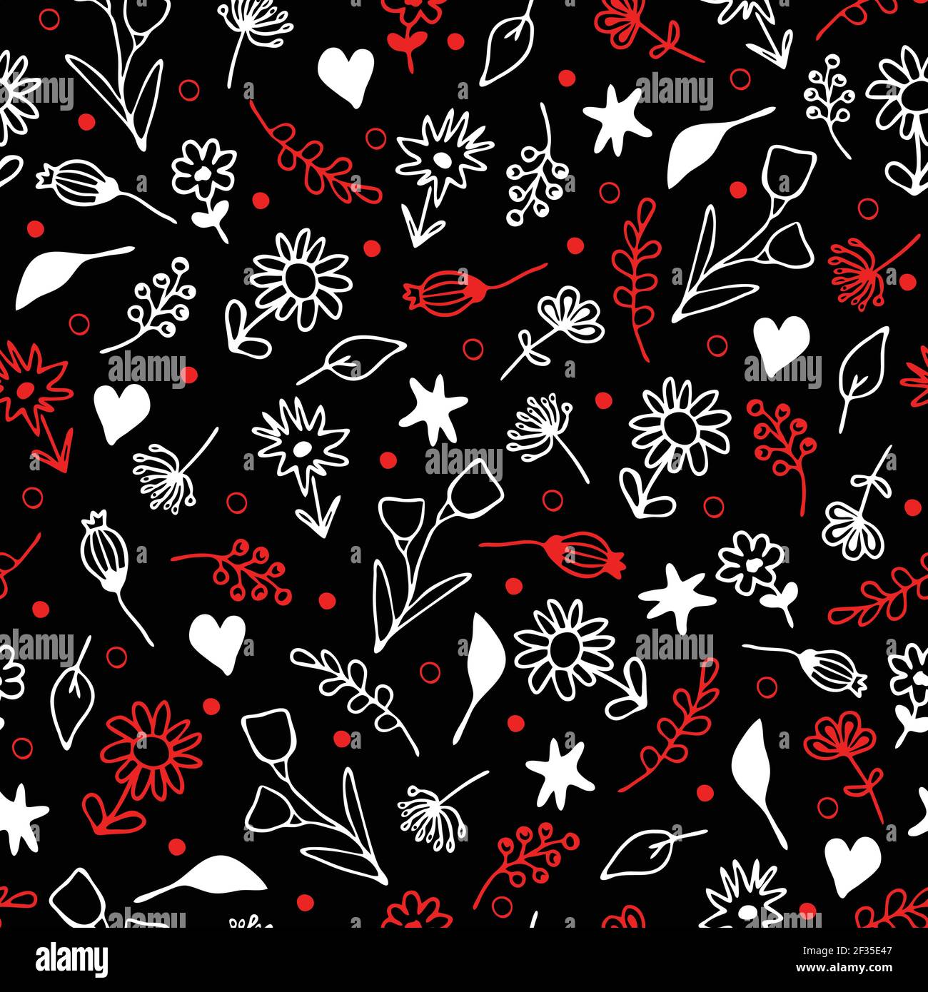 Patrón vectorial sin costuras con pequeñas flores dibujadas a mano sobre negro. diseño de fondo de pantalla floral. Tela de moda vintage decorativa Imagen Vector de stock - Alamy