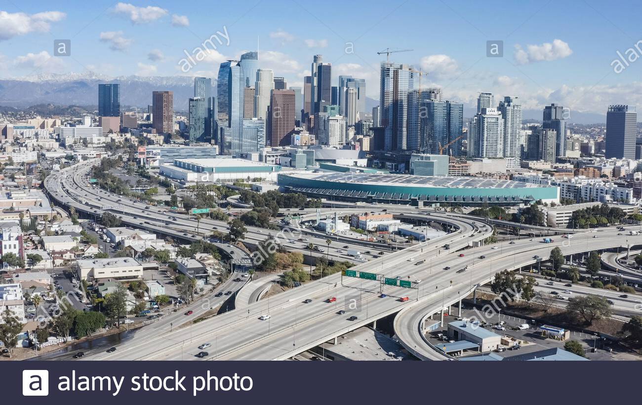 Centro de los Angeles, las autopistas 110 y 10 del Sur - Sur de los Angeles, los Angeles, California, Estados Unidos (EE.UU.) Foto de stock