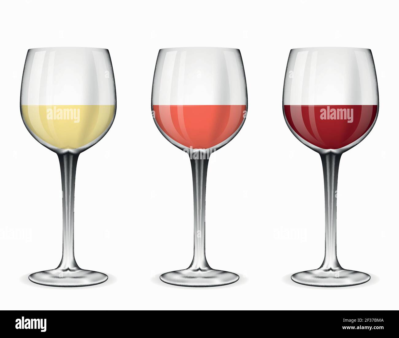 Vino vasos vector. Copa de vino tinto, vino rosado y vino blanco sobre  ilustración blanca Imagen Vector de stock - Alamy