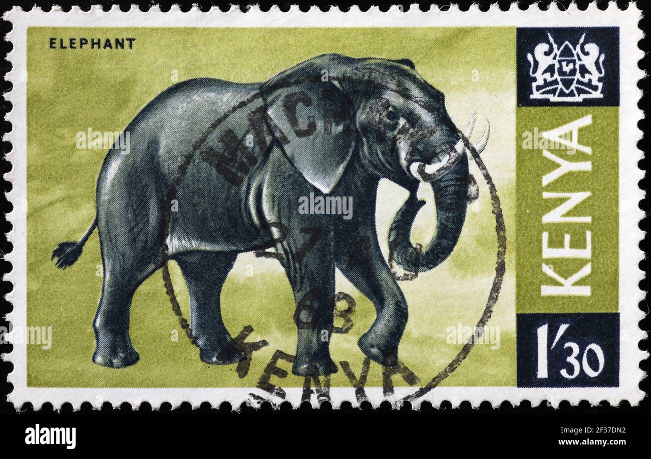 Elefante en sello de correo keniano Foto de stock